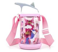 Linkidea Clear Water Bottle Carrier with Strap Compatible with Contigo 14oz, Zak Designs, YETI Rambler Jr. 12oz Kids Bottles, Transparent Waterbottle Sling Bag Holder, Shoulder Strap, Pink