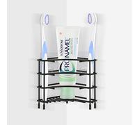 Linkidea Corner Wall Mount Toothbrush Holder for Bathroom, Stainless Steel Triangle Shelf for Tile Walls, Self Adhesive Electric Brush Toothpaste Organizer (Black)