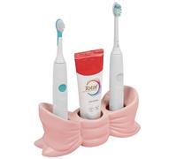 Linkidea Countertop Electric Toothbrush Holder for Bathroom, Bowtie Ceramic Vanity Organizer Stand Compatible with Oral-B iO Series, Philips Sonicare ProtectiveClean (Pink)