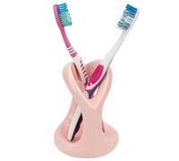 Linkidea Countertop Manual Toothbrush Holder for Bathroom, Unique Ceramic Vanity Organizer Stand Compatible with Oral-B CrossAction, Colgate Extra Clean, Reach Essentials Toothbrush (Pink)