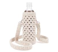 Linkidea Disposable Water Bottle Carrier with Shoulder Strap Compatible with 16.9/20 Fl Oz Lifewtr, Smartwater, Handmade Plastic Bottled Water Cover Holder (Beige)