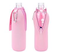 Linkidea Disposable Water Bottle Sleeve Compatible with Smartwater 16.9/20Fl Oz, Evian 16.9Fl Oz, Insulated Neoprene Plastic Bottled Water Cover Holder with Lockable Zipper (1 Pack/Pink)