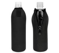 Linkidea Disposable Water Bottle Sleeve Compatible with Smartwater 16.9/20Fl Oz, Evian 16.9Fl Oz, Insulated Neoprene Plastic Bottled Water Cover with Lockable Zipper (2 Pack/Black)