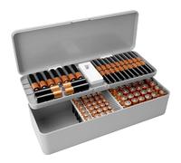 Linkidea Double Layer Battery Organizer Storage Case with Tester, Holds 41 AA, 55 AAA, 19 Button Cells, Large Capacity Portable Battery Caddy (Grey)