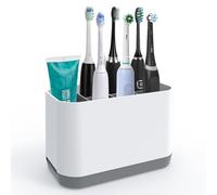 Linkidea Electric Tooth Brush Holder, Plastic 6 Slots Countertop Organizer Stand for Power Toothbrush Compatible with Oral-B iO Series, Philips Sonicare ProtectiveClean (White+Gray)