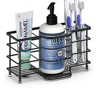 Linkidea Electric Toothbrush Holder Stand, Stainless Steel Bathroom Storage for Toothpaste, 6 Slots Ventilated Countertop Organizer for Cleanser, Comb, Razor (Black)