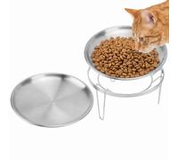 Linkidea Elevated Cat Bowls, 6.7" Extra Wide Raised Cat Food Bowl, Stainless Steel Cat Food Bowls Whisker Fatigue Shallow Dishes, Persian Cat Bowl with 3-Leg Stand - Dishwasher Safe