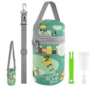 Linkidea Insulated Food Jar Storage Bag Set, Portable Lunch Bag with Shoulder Strap, Thermal Compact Lunch Box Container with Cleaning Tools, Compatible with Thermos 24 oz (Green)