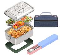 Linkidea Leak Proof Stainless Steel Lunch Box with Utensils, Large Capacity Lunch Box Containers with Insulation Bag, Food Containers with Lids for Lunch (Silver)