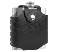 Linkidea Leather Lightweight Flask Case, Portable Belt Pouch Compatible with 6 oz Hip Flask, Travel Accessory for Men (Black/Case Only)