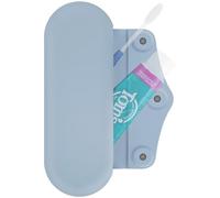 Linkidea Manual Toothbrush Travel Case with Magnetic Snap, Compatible with Colgate ExtraClean, Oral-B CrossAction, Silicone Toothpaste Carrying Bag, Portable Protective Storage Box (Blue)