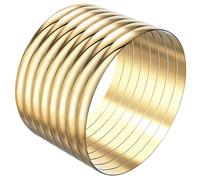 Linkidea Plus Size Bangle Bracelets Set for Women, Set of 8 Stainless Steel Extra Large Round Golden Bangles, 9.8 Inches (XXL)