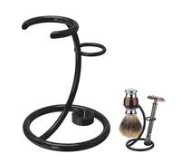 Linkidea Razor and Shaving Brush Stand, Stainless Steel Holder for Shower & Bathroom, Compatible with Merkur 34C, Henson AL13, Gillette Labs, Safety Razors (Chrome/Black)