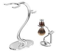Linkidea Razor Holder Stand, Zinc Alloy Shaving Brush Organizer with Non-Slip Base, Safety Shaver Kit for Shower, Bathroom Compatible with Vikings Blade the Chieftain (Chrome)