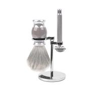Linkidea Safety Razor Holder, Shaving Brush & Razor Stand, Compatible with MUHLE Double Edge Razor, Space-Saving Bathroom & Shower Room Storage Stand (Chrome Plating/Silver)