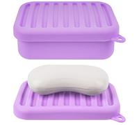 Linkidea Silicone Travel Soap Storage Box, Compact Bar Soap Holder with Drainage Layer, Shatterproof Better Storage, Suitable for Bathroom, Gym (Purple)