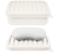 Linkidea Silicone Travel Soap Storage Box, Compact Bar Soap Holder with Drainage Layer, Shatterproof Better Storage, Suitable for Bathroom, Gym (White)