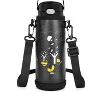 Linkidea Slim Water Bottle Carrier with Strap Compatible with THERMOS FUNTAINER Steel 16oz, Ion8 Sport OneTouch 2.0 500ml, Hard Base Waterbottle Sling Bag Holder Keeps Bottle Upright, Black