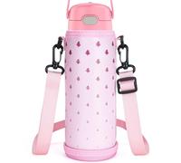Linkidea Slim Water Bottle Carrier with Strap Compatible with THERMOS FUNTAINER Steel 16oz, Ion8 Sport OneTouch 2.0 500ml, Hard Base Waterbottle Sling Bag Holder Keeps Bottle Upright, Pink