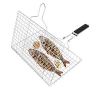 Linkidea Square Portable BBQ Grill Basket, Stainless Steel Fish Barbecue Accessories with Removable Secure Locking Handle, Picnic Grill Rack for Outdoor Cooking Vegetables Fishes Shrimp
