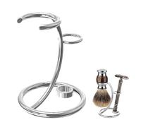 Linkidea Stainless Steel Razor Stand Holder for Safety Razor & Shaving Brush, Compatible with MK-23C, Vikings Blade Bathroom Organizer (Chrome Plated/Silver)