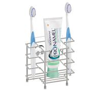 Linkidea Stainless Steel Self-Adhesive Toothbrush Holder, Countertop/Wall Mount 3 Slots Toothpaste Stand Organizer Compatible with Colgate Extra Clean, Oral-B CrossAction (Brushed Nickel)