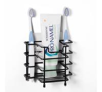 Linkidea Toothbrush Holder for Shower, Stainless Steel Brush Stand, Countertop/Wall Mount 3 Slots Organizer Compatible with Colgate Extra Clean, Oral-B CrossAction Manual Toothbrush (Black)