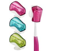 Linkidea Travel Toothbrush Head Covers with Suction Cup Portable Wall Mount Toothbrush Holder, Toothbrush Cap Case Box Convenient for Travel, Outdoor (3PCS)
