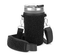 Linkidea Tumbler Carrier with Strap Compatible with IRON °FLASK Grip Coffee Mug 16oz, Polar Fleece Mug Sling Bag Holder with Shoulder Strap (Black)