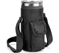 Linkidea Tumbler Carrier with Strap Compatible with YETI Rambler Tumbler 20oz, IRON °FLASK Classic Tumbler 2.0 20/24oz, Coffee Mug Sling Bag Holder, Shoulder Strap with Pocket, Black