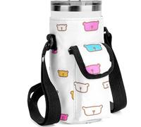 Linkidea Tumbler Carrier with Strap Compatible with YETI Rambler Tumbler 20oz, IRON °FLASK Classic Tumbler 2.0 20/24oz, Coffee Mug Sling Bag Holder, Shoulder Strap with Pocket, Cartoon Bear