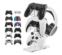 Linkidea Universal 3-Tier Controller Stand and Headset Stand Compatible with PS5, PS4, Switch Pro, Xbox Controllers Gaming Accessories Crystal Texture (Clear)