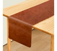 Linkidea Vegan Leather Table Runner, 71 x 13 Inches Heat Insulation, Waterproof, Faux Leather Table Mat, Great for Daily Use, Holidays and Catering Events, Easy to Clean (Brown)
