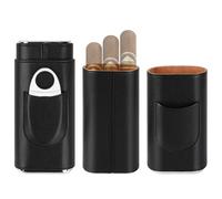 Linkidea Vegan Leather Travel Humidor Case, Cedar Wood Lining Portable Cigar Humidor Box Can Hold 3 Cigars, Cigar Accessories with Stainless Steel Cutter (Black)