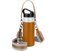 Linkidea Vegan Leather Water Bottle Carrier with Strap Compatible with CamelBak Carry Cap, Waterbottle Sling Bag Holder with Adjustable Shoulder Strap, Brown