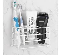 Linkidea Ventilated Toothbrush Holder Wall Mounted, Non-Slip Electric Brush and Toothpaste Storage Organizer, 7 Slots Multifunctional Rack for Razor, Shaver, Comb (White)