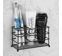 Linkidea Ventilated Toothbrush Holder Wall Mounted, Non-Slip Electric Toothbrush Holder Toothpaste Storage Organizer, 7 Slots Multifunctional Rack for Razor, Shaver, Comb (Black)