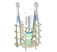 Linkidea Wall Mount/Countertop Toothbrush Holder for Shower, Stainless Steel Toothpaste Stand, 3 Slots Organizer Compatible with Colgate Extra Clean, Oral-B CrossAction (Gold)