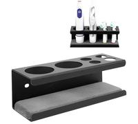 Linkidea Wall Mount Electric Toothbrush Holder, 2 Slots Aluminum Alloy Hanger with Draining Tray, Self Adhesive Organizer Compatible with Oral-B Pro 1000, Genuis X (Black)