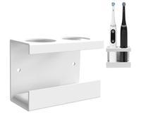 Linkidea Wall Mount Electric Toothbrush Holder for Bathroom, 2 Slots Aluminum Alloy Hanger, Self Adhesive Organizer Compatible with Oral-B iO Series (White)