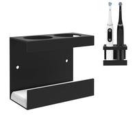 Linkidea Wall Mount Electric Toothbrush Holder for Bathroom, 2 Slots Aluminum Alloy Power Toothbrush Hanger, Self Adhesive Brush Organizer Compatible with Oral-B iO Series (Black)