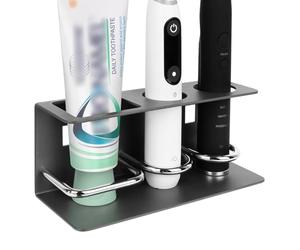 Linkidea Wall Mount Electric Toothbrush Holder for Bathroom, Aluminum Self Adhesive Tooth Brush Organizer Hanger Compatible with Oral-B iO Series, Philips Sonicare, 7AM2M, Aquasonic(Black)
