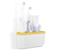 Linkidea Wall Mount Electric Toothbrush Holder for Bathroom, Self Adhesive 2 Slots Toothpate Hanger Organizer Compatible with Oral-B iO Series, Philip Sonicare Protective Clean (Yellow)