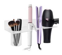 Linkidea Wall Mount Hands Free Blow Dryer Holder, Acrylic Dryer Stand with Storage Cup, Multi-Functional Hair Dryer Rack for Dyson Hair Dryer, Curling Wands, Hair Straighteners (Transparent)