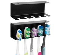 Linkidea Wall Mount Toothbrush Holder for Bathroom, Space Saving Organizer for RV, Cabinet, Stainless Steel 5 Slots Hanger Compatible with Colgate ExtraClean, Oral-B CrossAction(Black)