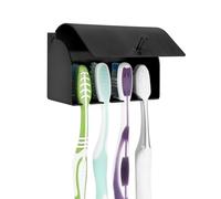 Linkidea Wall Mount Toothbrush Holder for Shower, Stainless Steel Adhesive Hanger, 4 Slots Organizer Compatible with Colgate Extra Clean, Oral-B CrossAction (Black)