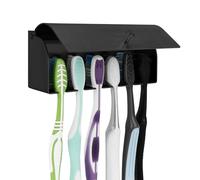 Linkidea Wall Mount Toothbrush Holder for Shower, Stainless Steel Adhesive Hanger, 6 Slots Organizer Compatible with Colgate Extra Clean, Oral-B CrossAction (Black)