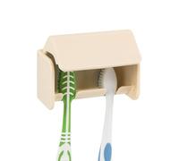 Linkidea Wall Mount Toothbrush Holder with Cover, 2 Slots Plastic Self Adhesive Brush Hanger for Shower, Compatible with Oral-B CrossAction, Colgate Renewal, Reach Essentials(Creamy)