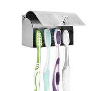 Linkidea Wall Mount Toothbrush Holder with Cover for Bathroom, Shower, Stainless Steel Self Adhesive 4 Slots Brush Organizer