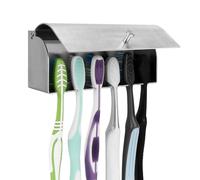 Linkidea Wall Mount Toothbrush Holder with Cover for Bathroom, Shower, Stainless Steel Self Adhesive 6 Slots Tooth Brush Organizer